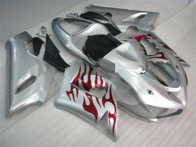 Carene Kawasaki ZX6R 2005-2006 - Argento Rosso Fiammas Carene Kawasaki ZX6R 2005-2006 - Argento Rosso Fiammas