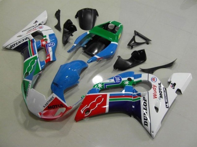 Carene Yamaha R6 1998-2002 - Blu Bianco Verde Rosso Wudy Motul Dunlop