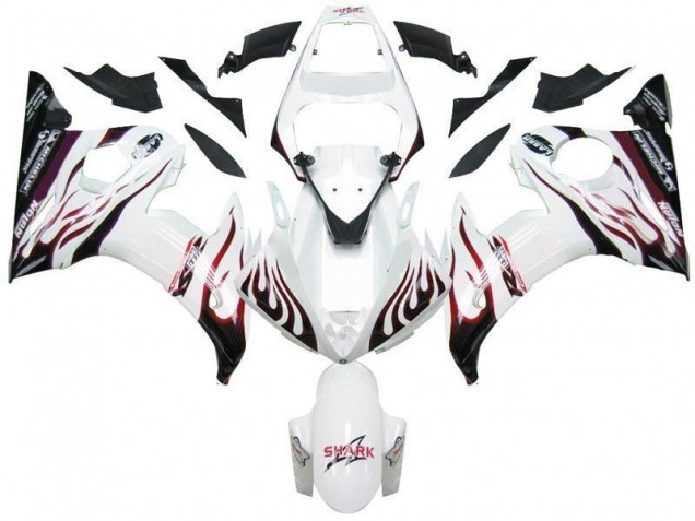 Carene Yamaha R6 2003-2005 - Bianco Nero Rosso Fiamma