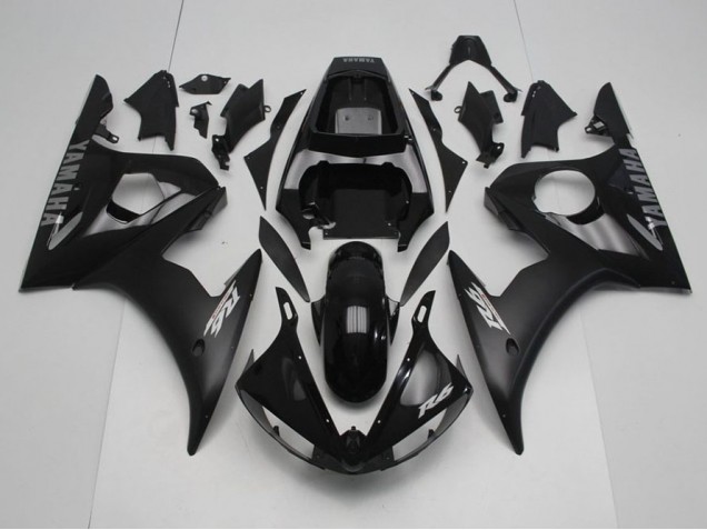 Carene Yamaha R6 2003-2005 - Nero con Argento Decalcomanie